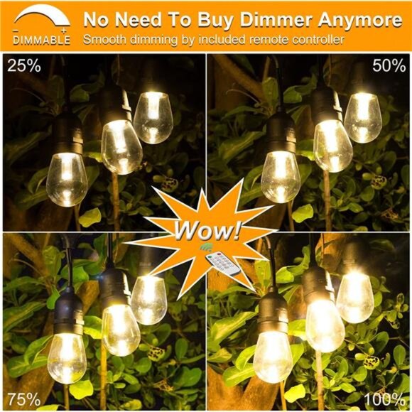 3 Color Outdoor LED Dimmable String Lights for Patio with Remote, Plug in 48FT - Picture 5 of 7